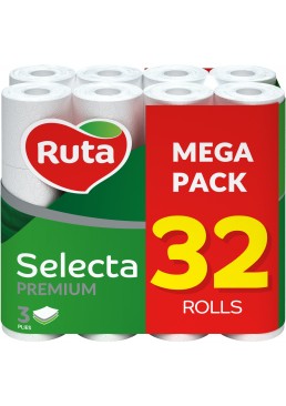 Туалетний папір Ruta Selecta 3 кулі білий, 32 рулони 