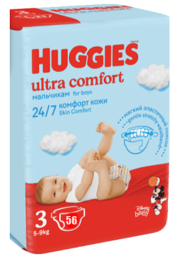 Подгузники Huggies Ultra Comfort 3 для мальчиков  (5-9кг) 56шт