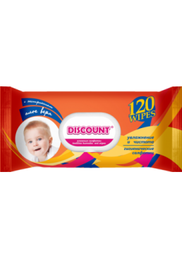 Салфетки влажные Discount Extra с экстрактом алоэ с клапаном для детей, 120 шт