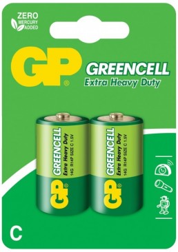 Батарейка GP Greencell 14G-U2, R14, C, 1.5V, 2 шт