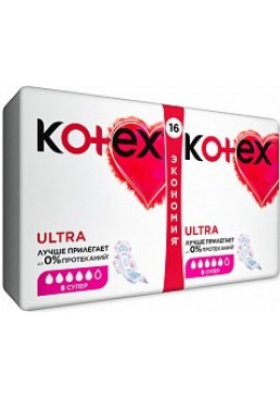 Гігієнічні прокладки Кotex Ultra Dry Super 5 крапель, 16 шт