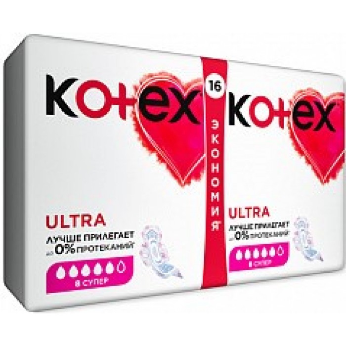 Гигиенические прокладки Кotex Ultra Dry Super 5 капель, 16 шт  - 