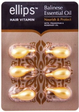 Витамины для волос Ellips Питание и защита Бали с маслом плюмерии и маслом розмарина, 6 шт