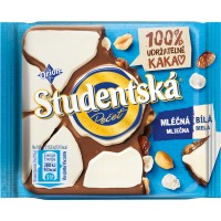 Шоколад Duomix білий та молочний Studentska з арахісом, родзинками та желейними цукерками, 90 г