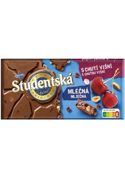 Шоколад молочный Studentska с орехами, желейными кусочками и кусочками вишни, 170 г