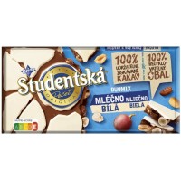 Шоколад Duomix білий та молочний Studentska з арахісом, родзинками та желейними цукерками, 170 г