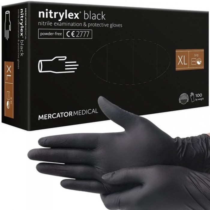 Нитриловые перчатки Mercator Medical Nitrylex BLACK (размер ХL), 50 пар - 