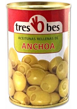 Оливки зеленые  Tres Bes без косточки фаршированные анчоусами, 300 г