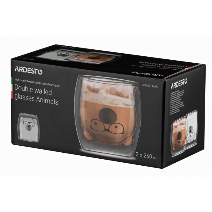 Набір чашок Ardesto Animals з подвійними стінками AR2625GAS 250 мл, 2 шт (970589) - 