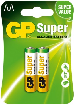 Щелочные батарейки GP Super Alkaline AA 1.5V 15A-U2 LR6, 2 шт 