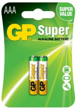 Щелочные батарейки GP Super Alkaline AAA 1.5V 24A-U2 LR03, 2 шт