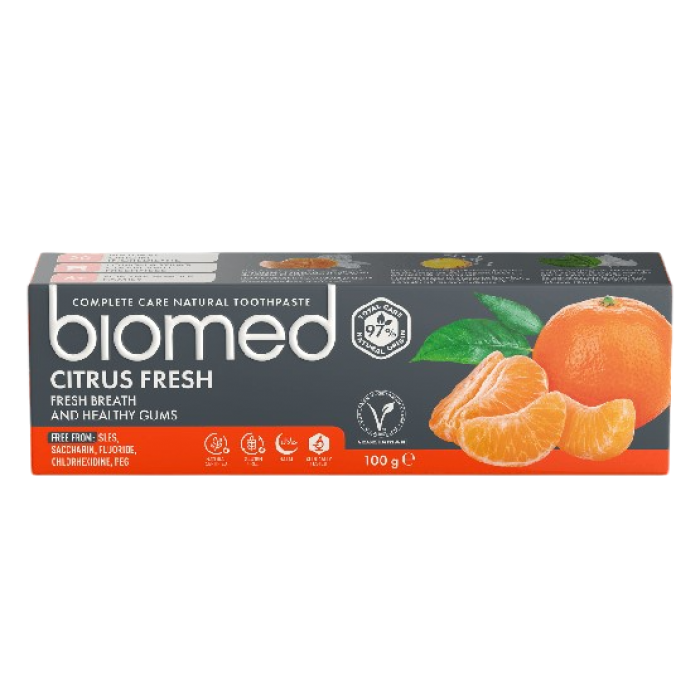 Зубная паста BioMed Citrus Fresh антибактериальная для свежести дыхания и укрепления эмали, 100 г - 