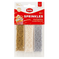 Посыпка кондитерская Slado золотая-белая-серебряная микс, 15 г