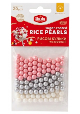 Рисовые шарики глазированные Slado розово-бело-серебряный микс, 20 г