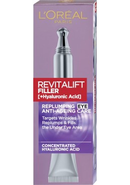 Крем-уход с гиалуроновой кислотой L'Oreal Paris Revitalift Filler для восстановления объема кожи вокруг глаз, 15 мл