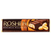 Батончик Roshen Double Peanuts молочно-шоколадний із підсоленим арахісом та арахісовою начинкою, 39г