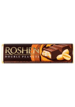 Батончик Roshen Double Peanuts молочно-шоколадний із підсоленим арахісом та арахісовою начинкою, 39г