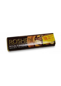 Батончик Roshen Double Peanuts молочно-шоколадний із підсоленим арахісом та арахісовою начинкою, 39 г
