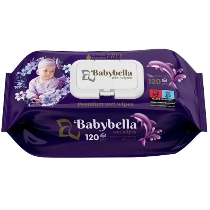 Дитячі вологі серветки парфумовані Babybella з клапаном, 120шт (420114) - 