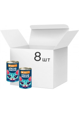 Корм вологий для дорослих котів М'ясна Миска шматочки в соусі курка та печінка, 8 шт х 415 г