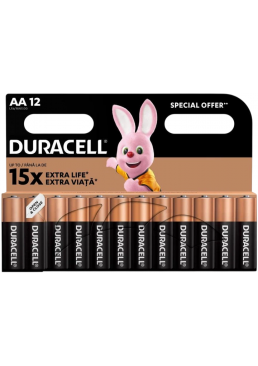 Пальчиковые щелочные батарейки Duracell AA LR06 MN1500, 12 шт