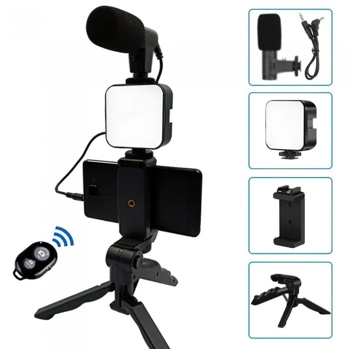 Селфи-палка штатив монопод AY-49 Tripod Stand Bluetooth Microphone LED Lamp Black -  Селфи-палка штатив монопод AY-49 Tripod Stand Bluetooth Microphone LED Lamp Black -