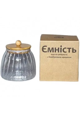 Емкость стеклянная S&T 7029-12  круглая с деревянной крышкой, 0.8 л