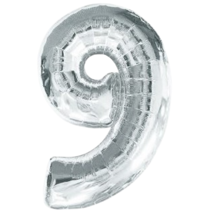 Фольгированная шарик цифра "9", 75 см (серебряная) -  Фольгированная шарик цифра "9", 75 см (серебряная) -