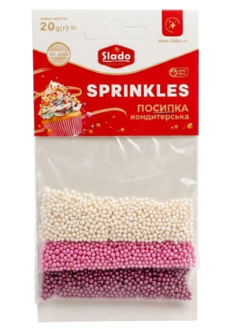 Посыпка кондитерская Slado бело-розовый-темно розовый микс, 20 г 