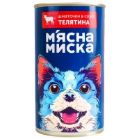 Влажный корм для собак М'ясна миска, кусочки в соусе с телятиной, 1.24 г