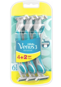  Одноразовые женские станки Gillette Venus 3 Sensitive Skin Elixir, 6 шт
