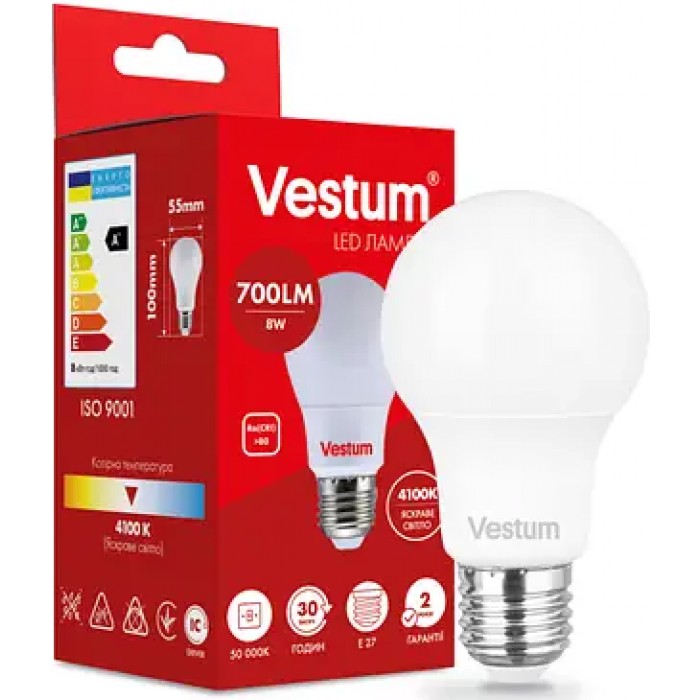 Светодиодная лампа Vestum A55 8W 4100K 220V E27 1-VS-1107  - 