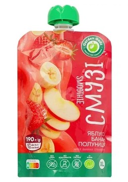 Пюре фруктовое Garden Gadz Смузи яблоко-банан-клубника гомогенизированное стерилизованное, 190 г