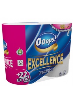 Туалетний папір Oops! Excellence 3 шари 150 відривів, 4 шт