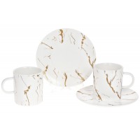 Чайный набор Мраморная Роскошь белый с золотом, 2 чашки 220мл и 2 блюдца