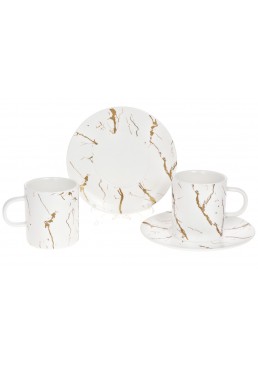 Чайный набор Мраморная Роскошь белый с золотом, 2 чашки 220мл и 2 блюдца