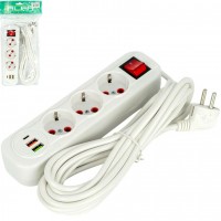 Сетевой удлинитель-переноска электрическая, 5 метров, 3 розетки + 2 USB + 1 Type-C, с выключателем 505