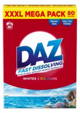 Пральний порошок для всіх типів тканин DAZ Whites&Colours, 4 кг (80 прань)