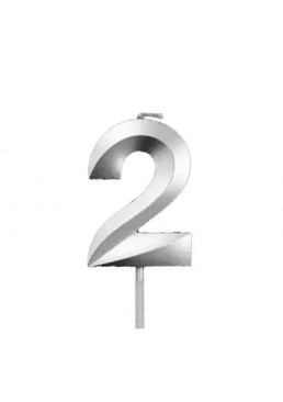 Свеча цифра "2" для торта, 4.5 см (серебро)