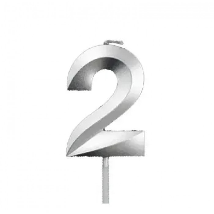 Свеча цифра "2" для торта, 4.5 см (серебро) -  Свеча цифра "2" для торта, 4.5 см (серебро) -
