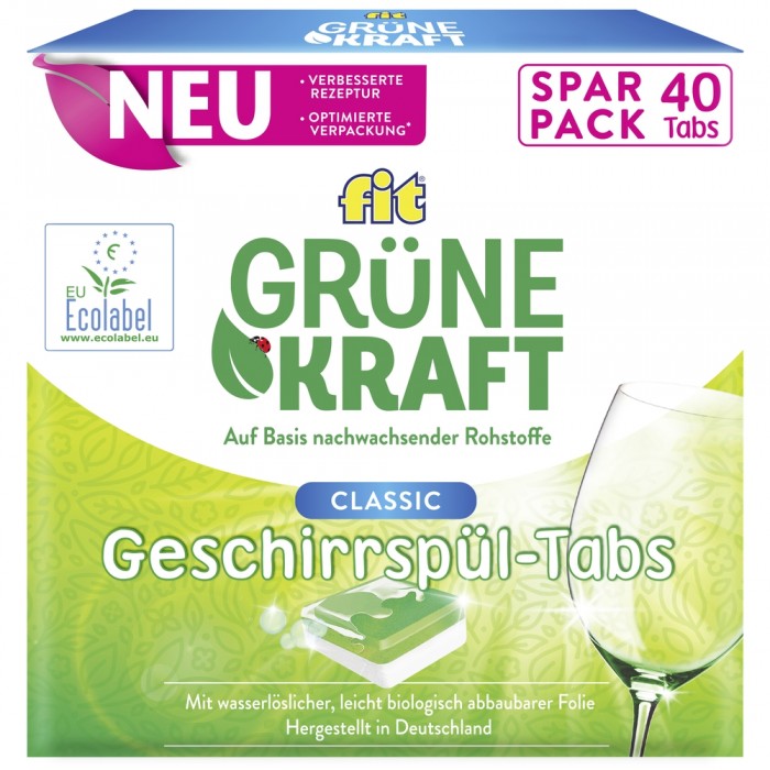 Таблетки Fit Green Power Classic Tabs для оптимальной эффективности мытья посуды, 40 шт - 