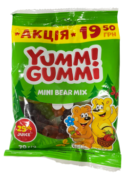 Конфеты желейные Roshen Yummi Gummi Mini Bear Mix, 70 г