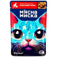 Корм вологий для дорослих котів М'ясна Миска шматочки в соусі м'ясний мікс, 100 г 