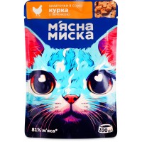 Корм влажный для взрослых кошек Мясная Миска кусочки в соусе курица и печень, 100 г