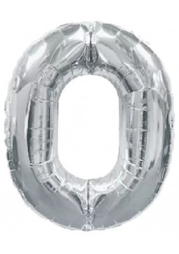 Фольгированная шарик цифра "0", 75 см (серебряная)