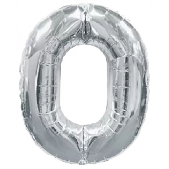 Фольгированная шарик цифра "0", 75 см (серебряная) -  Фольгированная шарик цифра "0", 75 см (серебряная) -