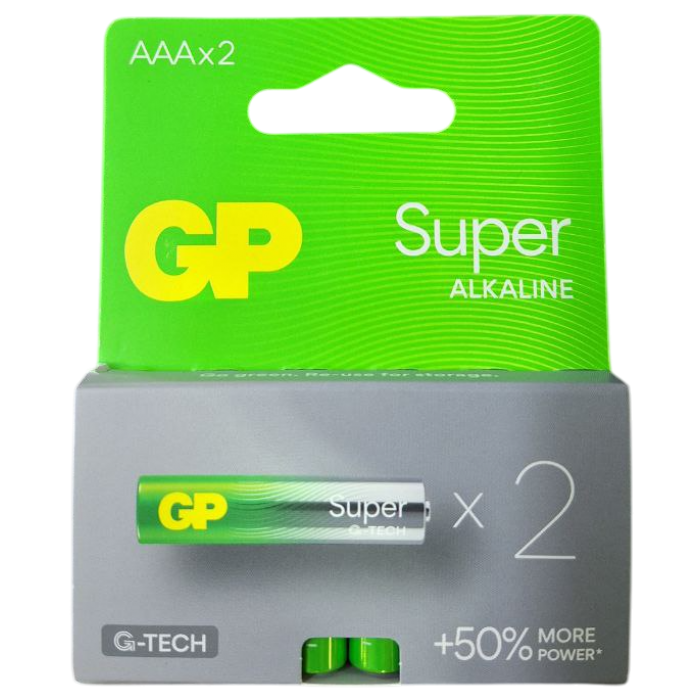 Батарейка GP SUPER ALKALINE 24A-2UE2 LR03 AAA 1.5V, 2 шт (218040) - 