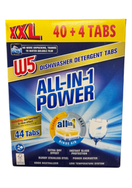 Таблетки для посудомоечных машин W5 All-in-1 Tabs XXl все в одном, 44 шт  