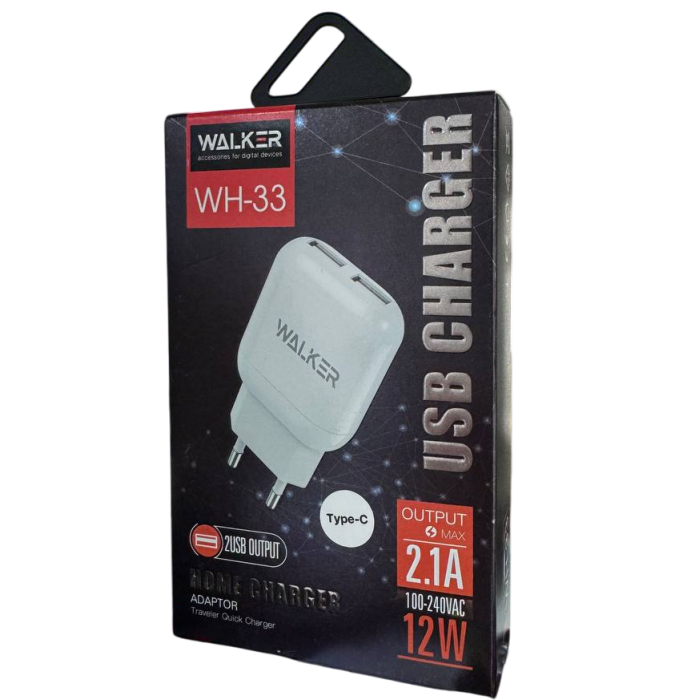 Сетевое зарядное устройство  2в1 WALKER WH-33 2USB / 2.1A + Type-C white - 