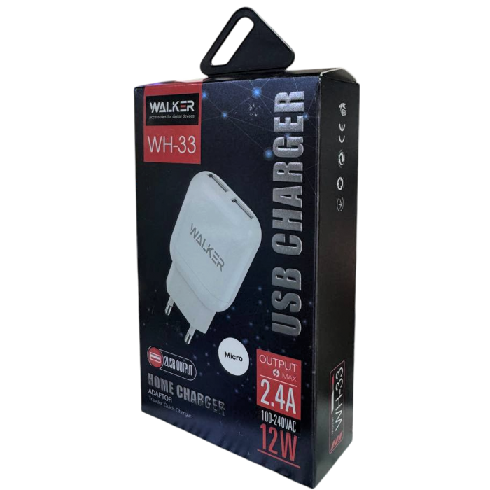 Мережевий зарядний пристрій (адаптер) 2в1 WALKER WH-33 2USB/2.4A + Micro white (268895) - 